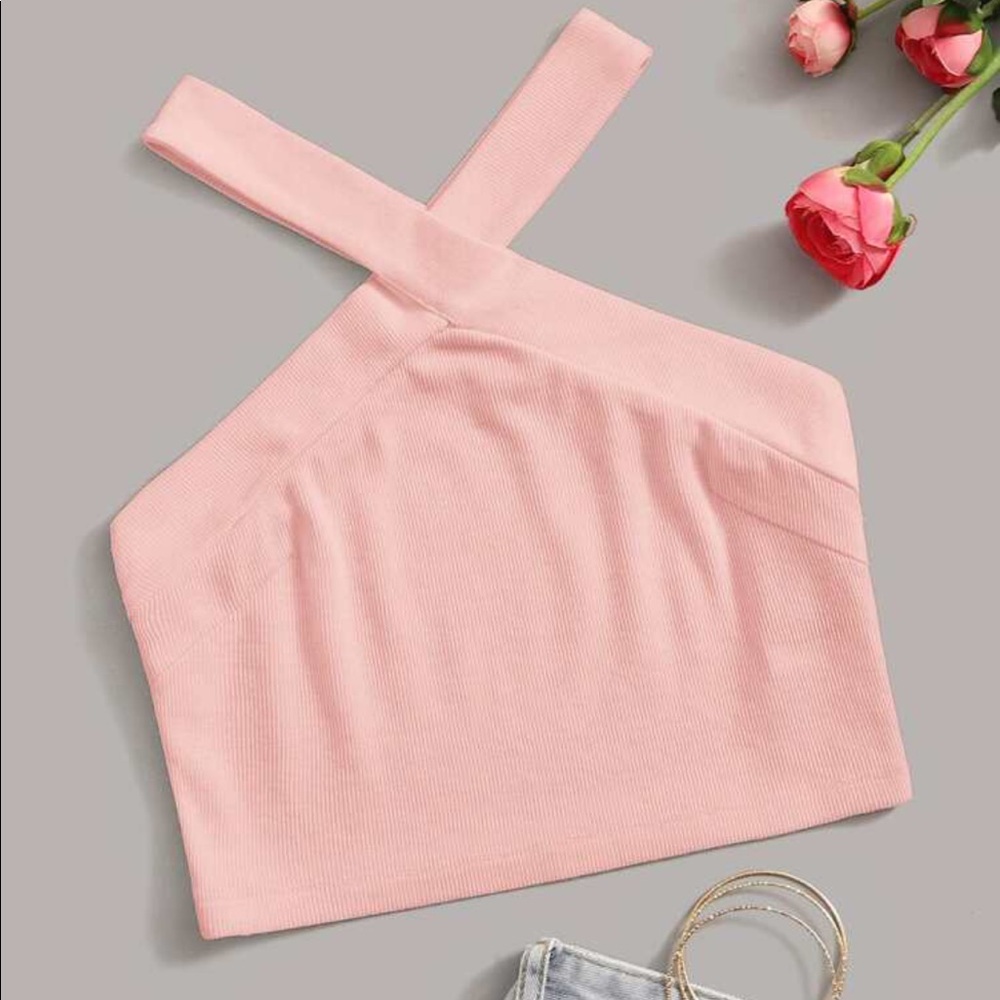 Pink cross crop top- never worn!!